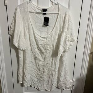 Torrid Embroidered Boho Gauze Blouse Size 2 White